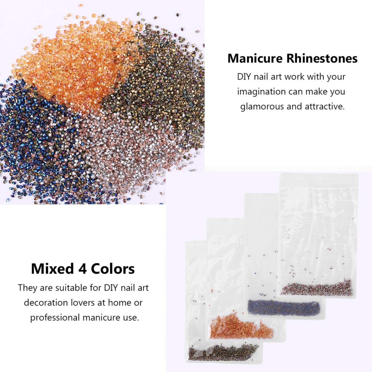 Стрази для нігтів 4 упаковки по 5760 штук Срібні, фото №6