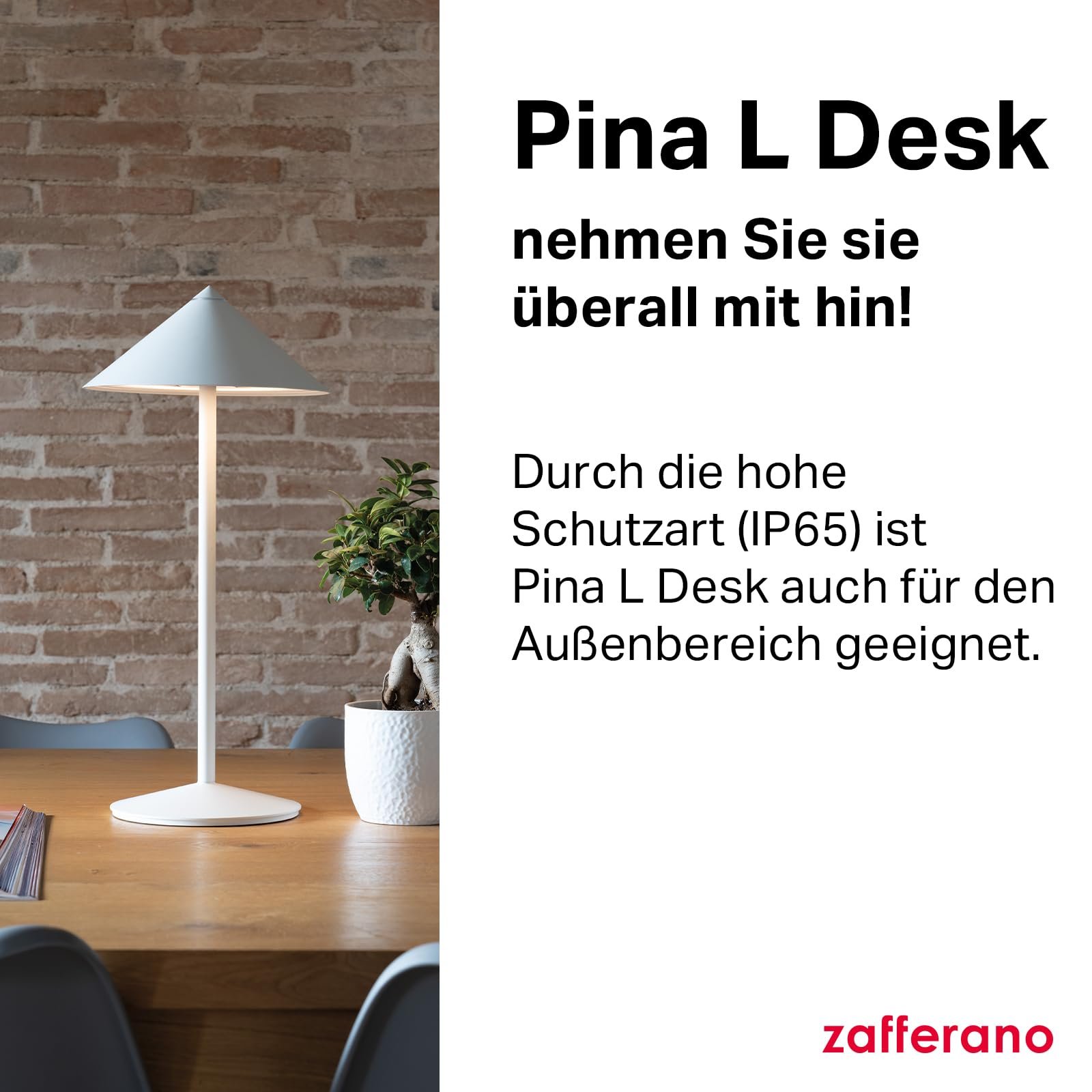 Настільна лампа Zafferano Pina L Бездротова Акумуляторна Сенсорна Поворотна головка Димована 2200-3000 K 55 см Білий, фото №4