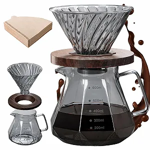 Кавник Pour Over Borosilicate Glass Jug 600 мл, з фільтром та 100 паперовими фільтрами - Фото 1