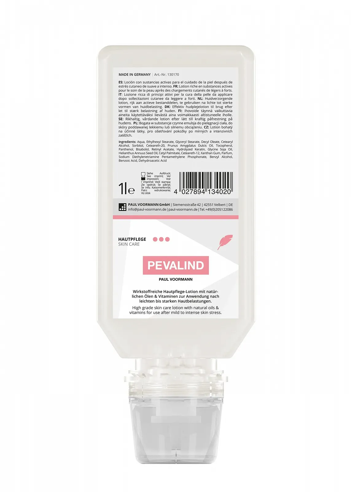 Лосьйон Pevalind з активними інгредієнтами для догляду за шкірою високої якості 1 літр М'яка пляшка - Упаковка з 6 штук, фото №1