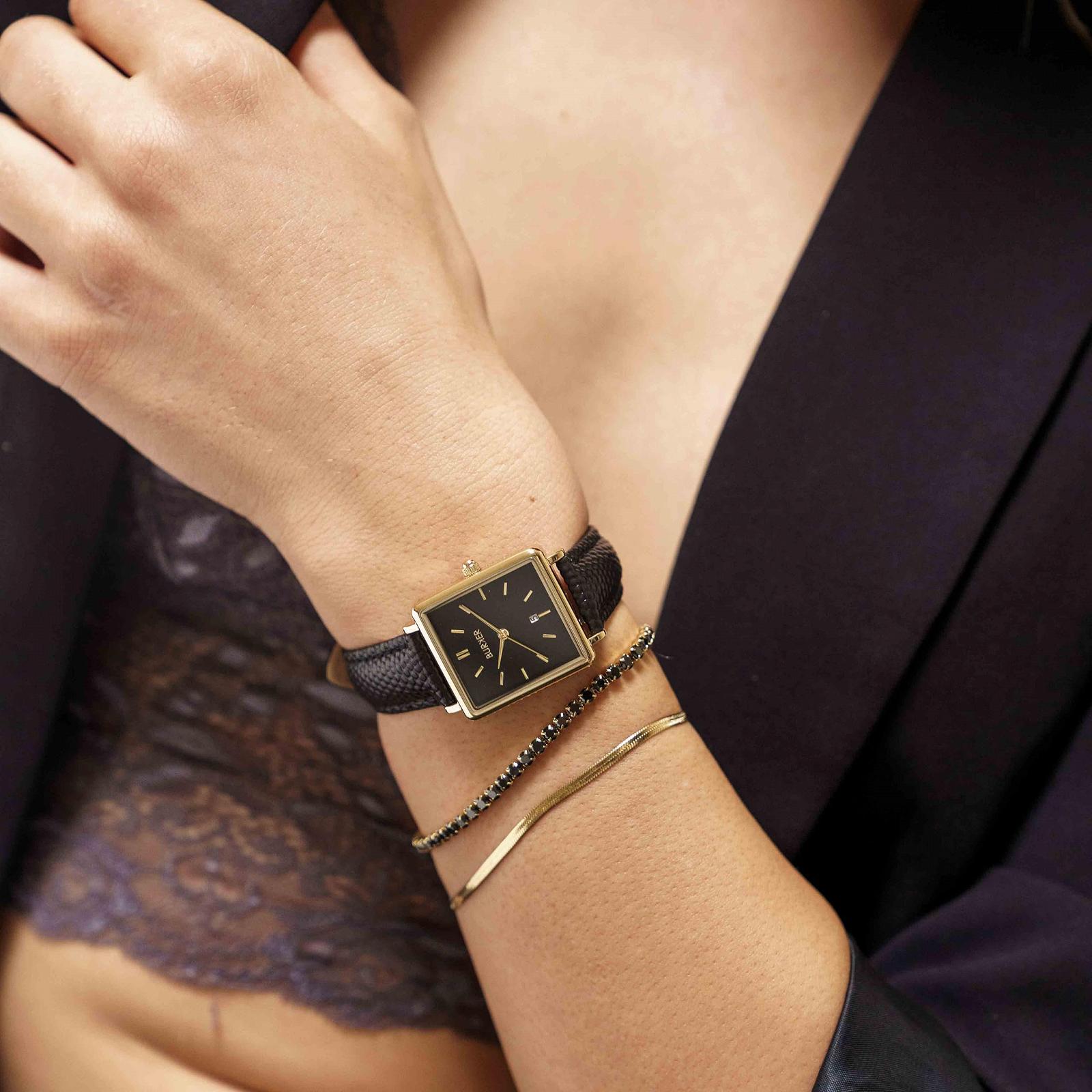 Женские часы BURKER Daisy Квадратные Аналоговые Кварцевые 28 мм Золотой Черный/Черная Кожа, фото №2 Женские часы BURKER Daisy Квадратные Аналоговые Кварцевые 28 мм Золотой Черный/Черная Кожа, фото №2