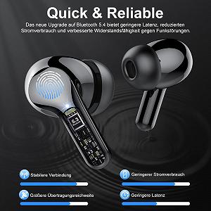 Bluetooth Наушники Беспроводные Bluetooth 5.4 Вставные 4 ENC Микрофона с Шумоподавлением HiFi Стерео Глубокие Басы 40 Часов Воспроизведения IP7 Водонепроницаемые Сенсорное Управление LED Дисплей Черный synthetic.ua - Фото 1