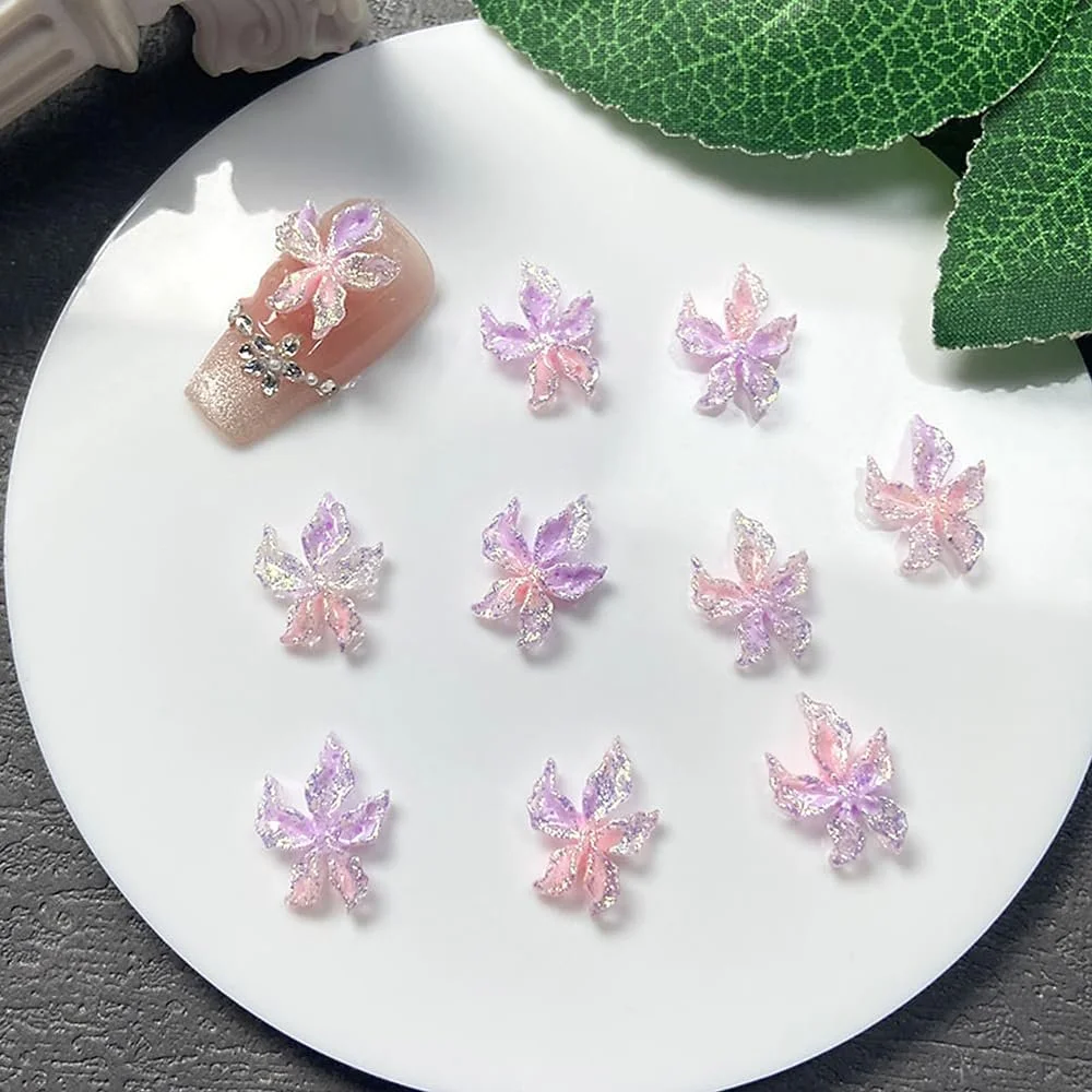 Украшения для ногтей 3D Цветок Разноцветные Цветочные Подвески для Ногтей Аксессуары для Ногтей Блестящие Люминесцентные Цветы Лилии Декоративные Подвески для Ногтей Блестящие Камни Дизайн Ногтей Лилии Цветы для Ногтей, 50 шт, фото №8