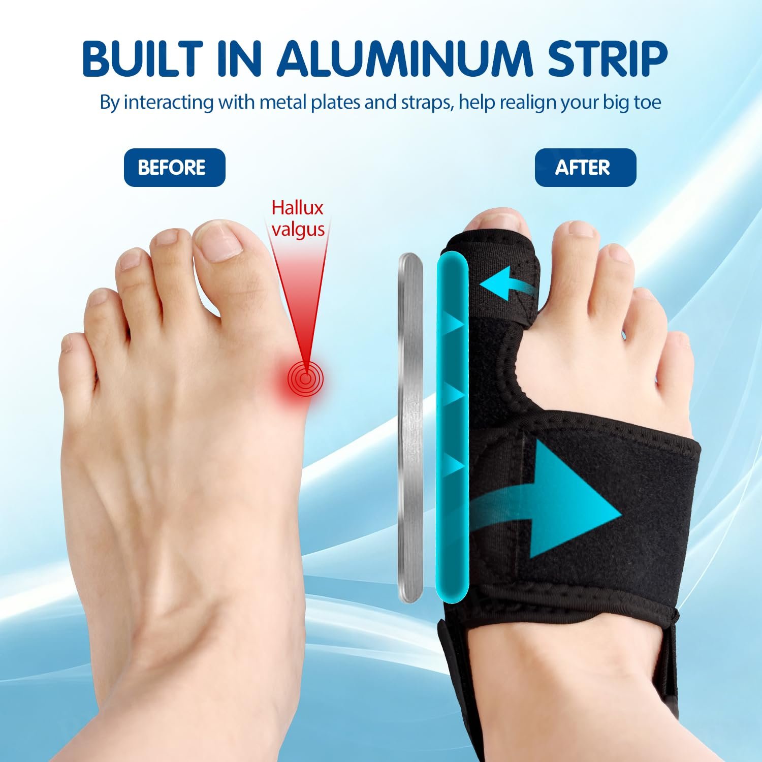 Шина для коррекции Hallux Valgus Регулируемая шина для большого пальца стопы для дня и ночи Универсальный размер для мужчин и женщин Черный Правый, фото №3