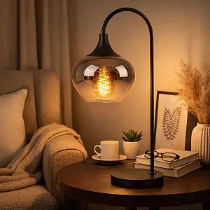 Настольная лампа GLOBO Smoky Glass Ball Metal 1x LED 7 Вт 806 лм 27.5 x 18 x 54 см Черная synthetic.ua - Фото 1