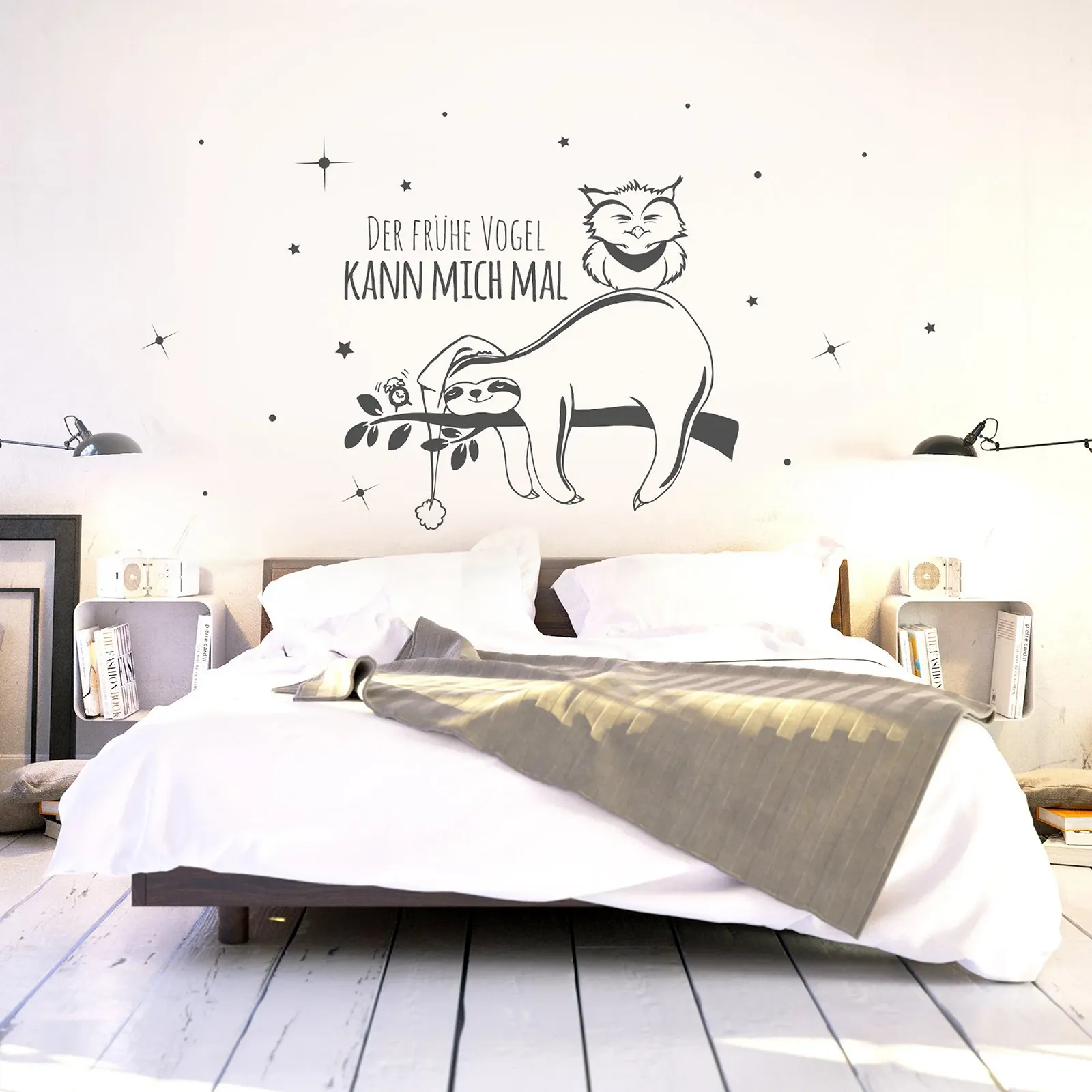 Настінна наклейка Ilka Parey Wandtattoo World 10 Sloth and Owl "Der frühe Vogel kann mich mal", фото №3