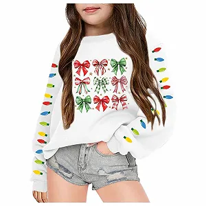 Детский свитер Девочка - Детская девочка Рождественский бант Рождество Осень Большой размер Худи Пуловер Модные свитшоты Праздничный логотип Принт Одежда Топы Хип-хоп Большие свитшоты - Фото 1