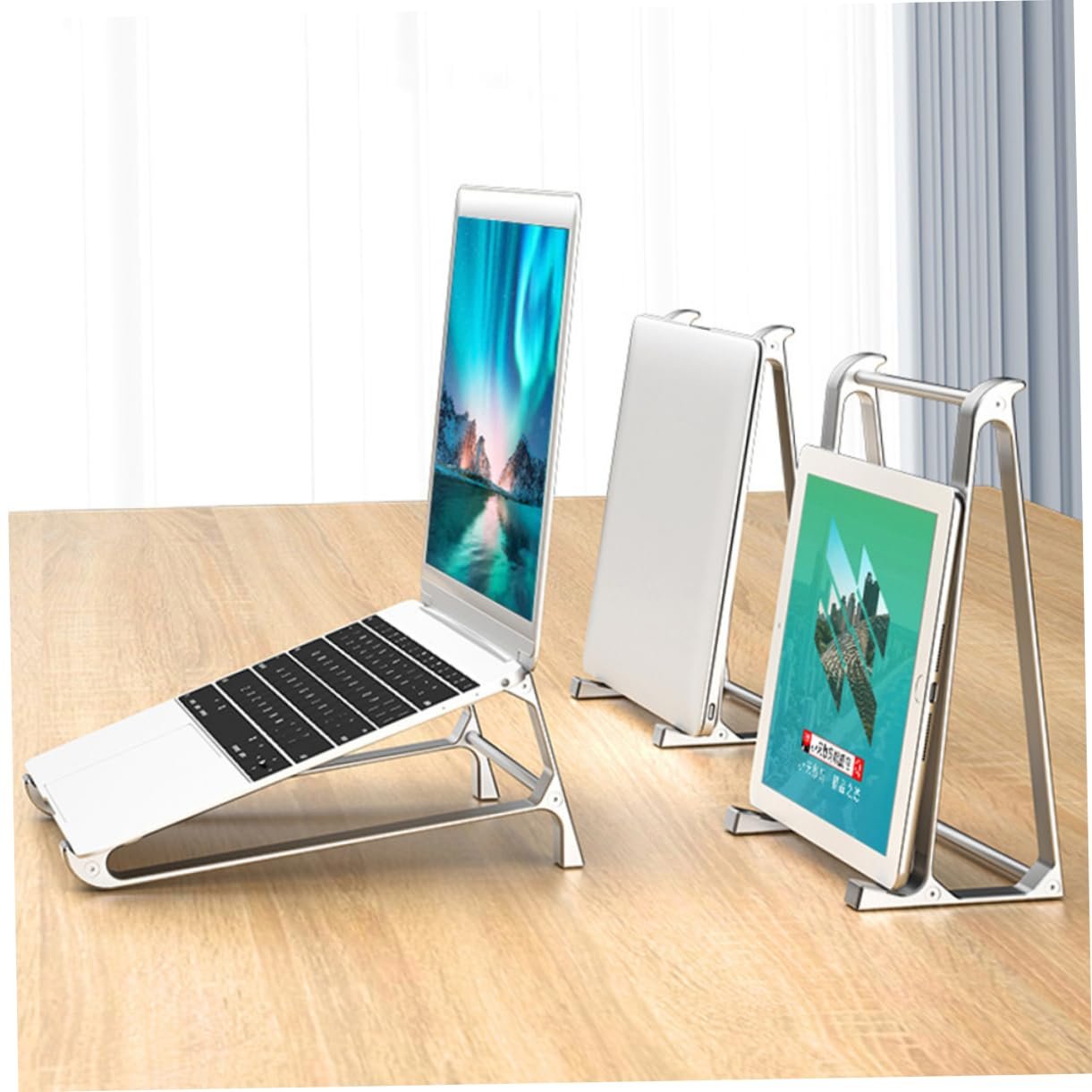 Підставка для ноутбука Алюмінієва регульована по висоті  з ергономічним дизайном для ноутбуків до 17 дюймів, стабільна та вентильована, фото №5