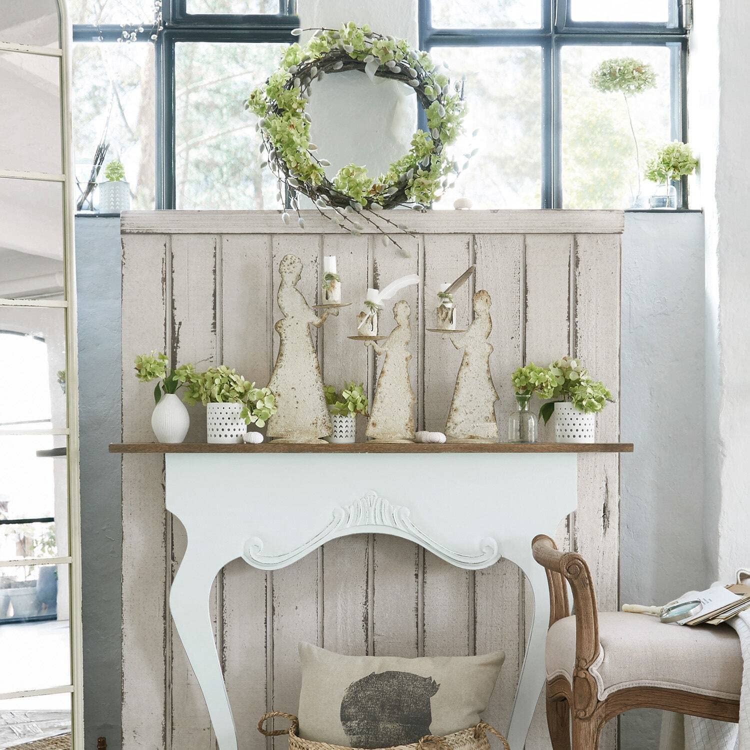 Набор LOBERON Chanler подсвечники 3 шт. для конусных свечей канделябры железные антикварные белые, фото №4