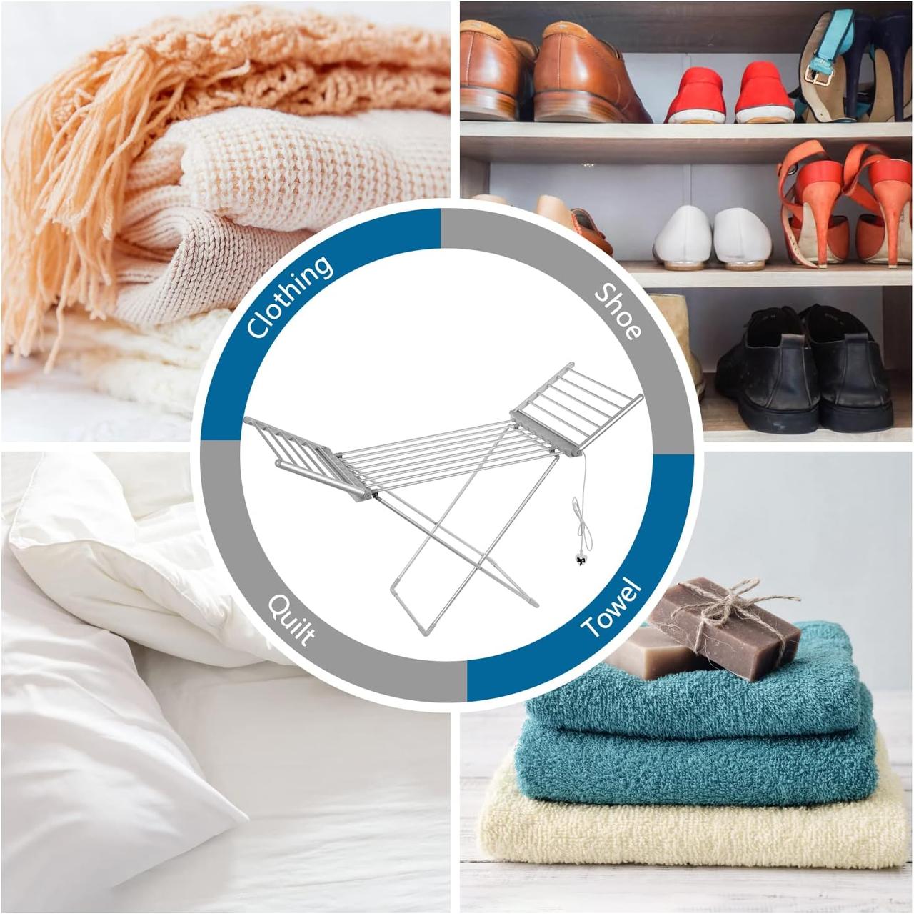 Электрическая складная сушилка для белья Rainberg с подогревом и крышкой энергоэффективная 18-канальная, фото №2