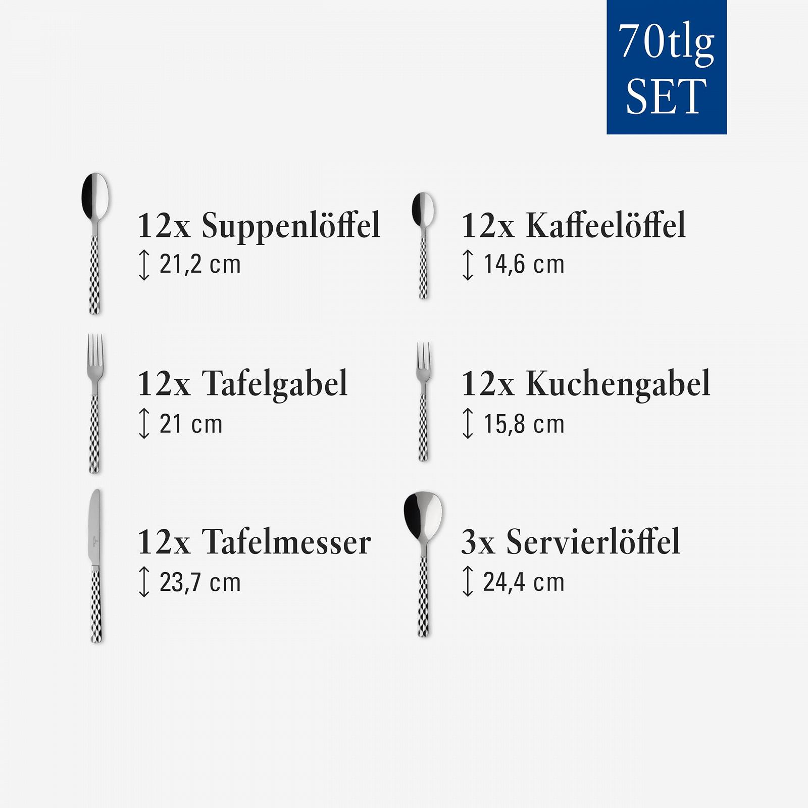 Набір столових приборів Villeroy and Boch Boston на 12 персон, 70 предметів, нержавіюча сталь, фото №3 Набір столових приборів Villeroy and Boch Boston на 12 персон, 70 предметів, нержавіюча сталь, фото №3