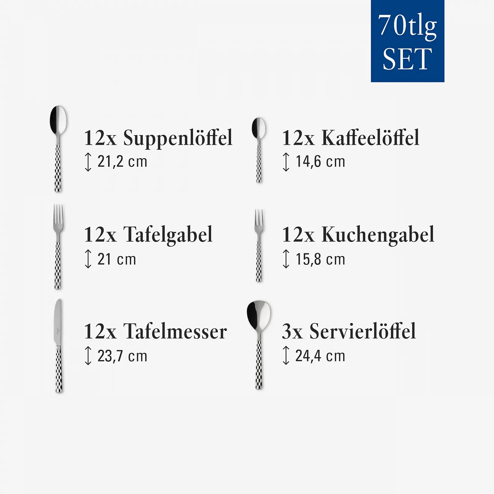 Набір столових приборів Villeroy and Boch Boston на 12 персон, 70 предметів, нержавіюча сталь, фото №3 Набір столових приборів Villeroy and Boch Boston на 12 персон, 70 предметів, нержавіюча сталь, фото №3