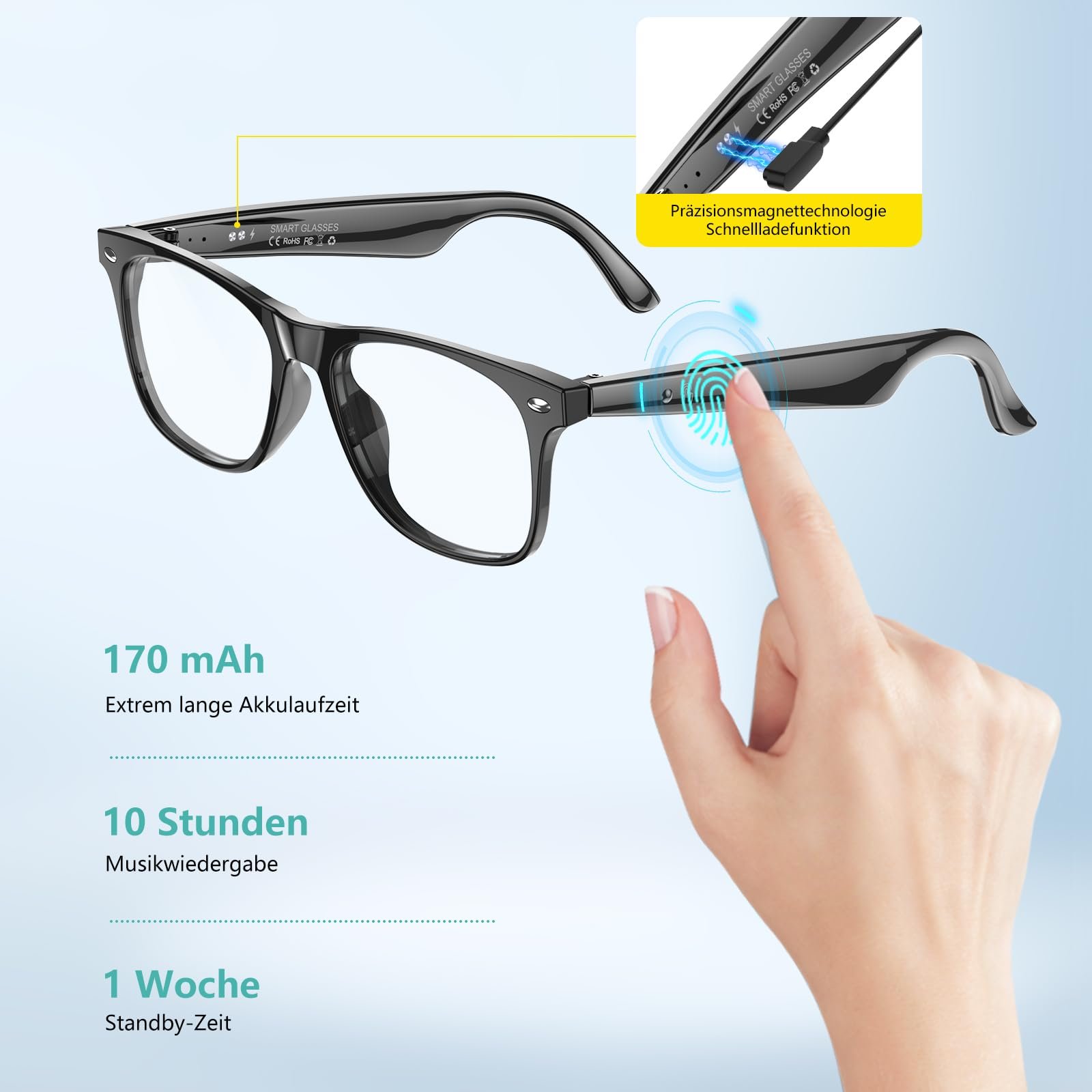 Умные очки Bluetooth с AI переводом, фильтром синего света, голосовым управлением, HiFi аудио, 163 языка, фото №7