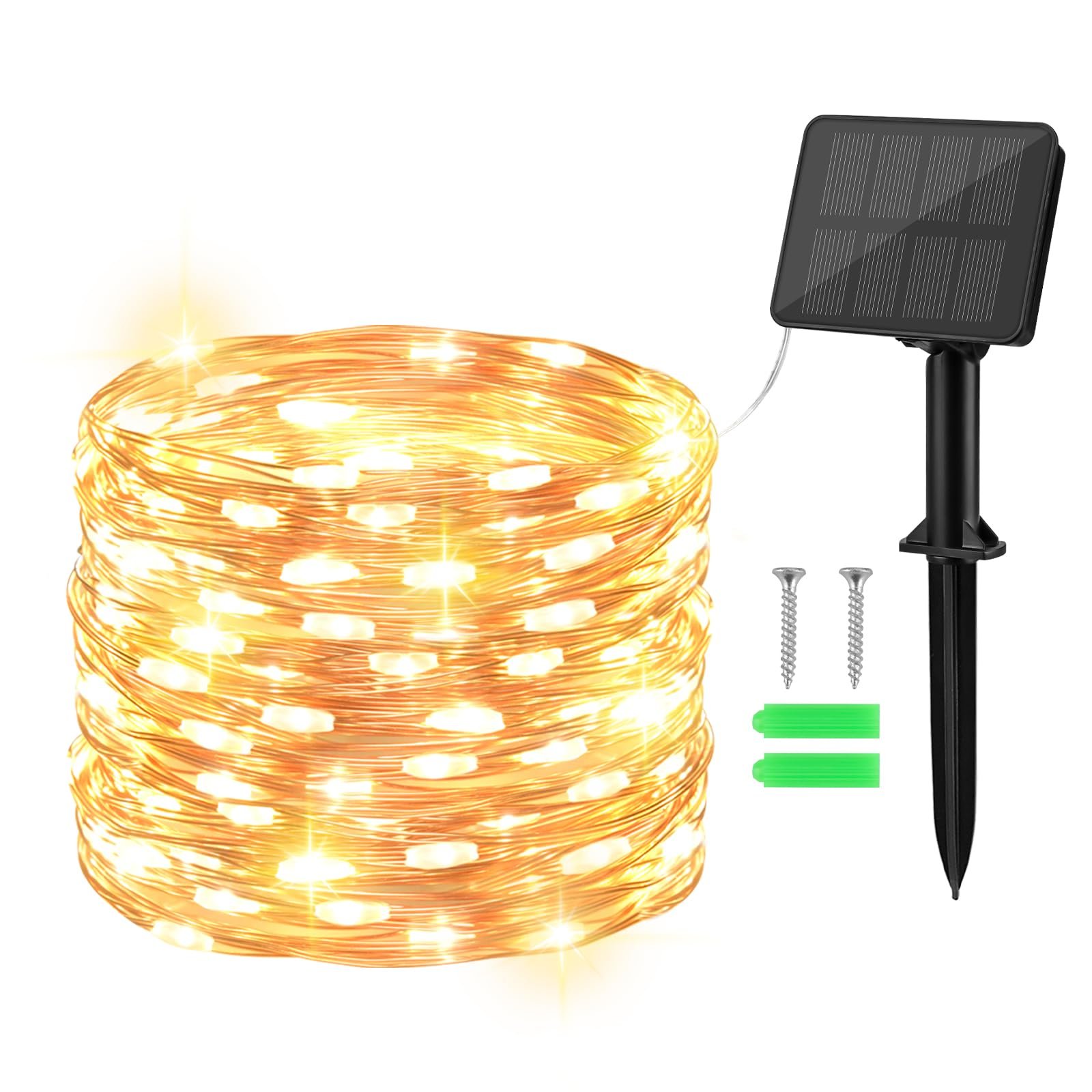Гирлянда Gcstnn на солнечной батарее, 10 м, 100 LED, медная проволока, 8 режимов, IP65, теплая белая, фото №1