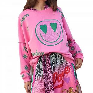 Женский свитшот Miss Goodlife MG12995 Круглый вырез Heartface City Принт со стразами - Фото 1