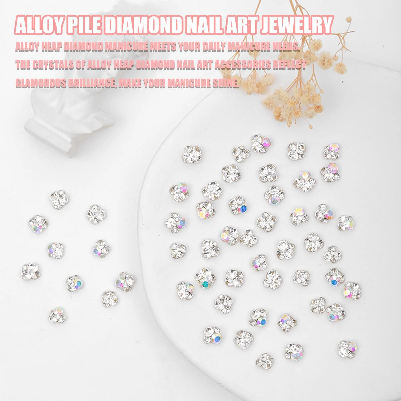 Стрази для нігтів Білі, Набір 40 шт Кришталеві, 3D Набір, Підвіски, фото №3