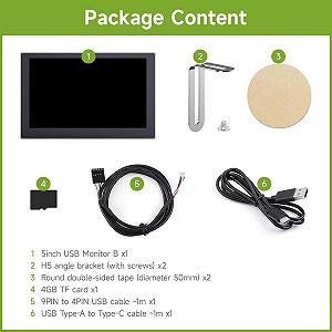 Монітор Waveshare 5 дюймів USB IPS 800 x 480 з музичним аналізом спектру Type-C металічний чорний synthetic.ua - Фото 1