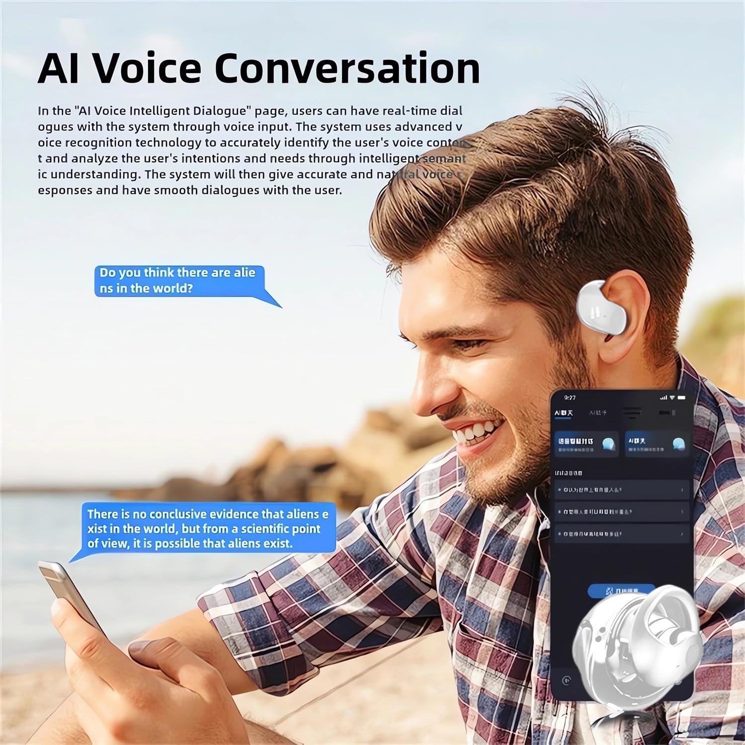 Наушники для перевода AI с поддержкой 144 языков в реальном времени, беспроводные Bluetooth, фото №2