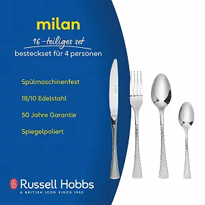 Набір столових приборів Russell Hobbs Milan на 4 персони, 16 предметів (ніж, виделка, ложка), полірована поверхня, можна мити в посудомийній машині, нержавіюча сталь 18/10 synthetic.ua - Фото 1