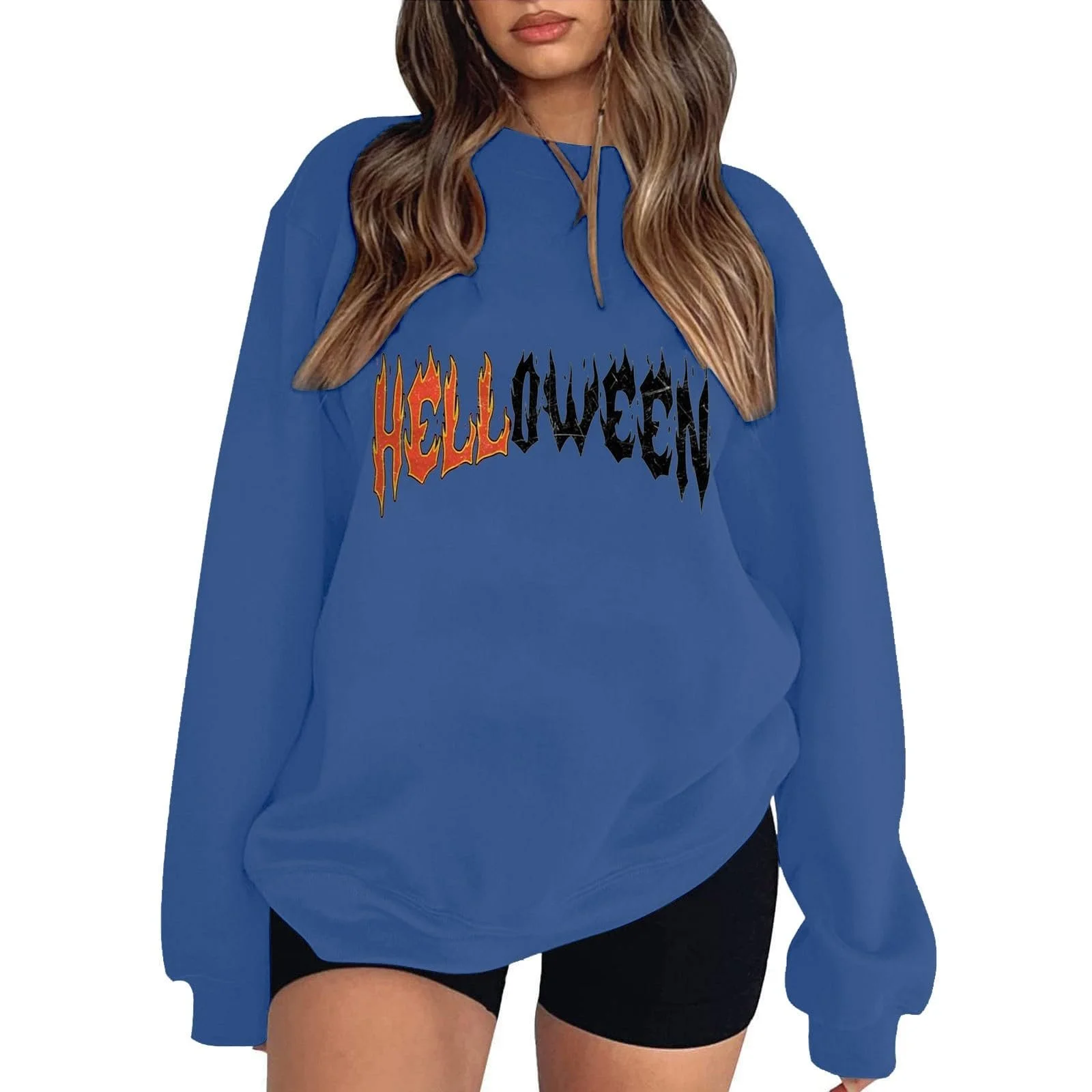 Женский свитшот на Хэллоуин Осенний свитшот с круглым вырезом и принтом на Хэллоуин Свободный Повседневный свитшот с длинными рукавами для вечеринки Фестиваля улицы Свадьбы, фото №2