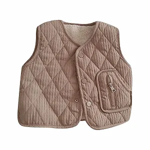 Жилет стеганый детский Однотонный Флисовый жилет Повседневный Без рукавов Переходной жилет на пуговицах с карманами Теплый Зимний жилет Легкий жилет для верховой езды - Фото 1