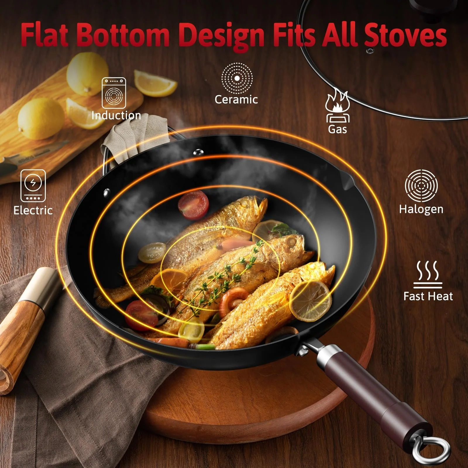 Сковорода-вок Jobin Вуглецева сталь 32 см, фото №2 Сковорода-вок Jobin Вуглецева сталь 32 см, фото №2