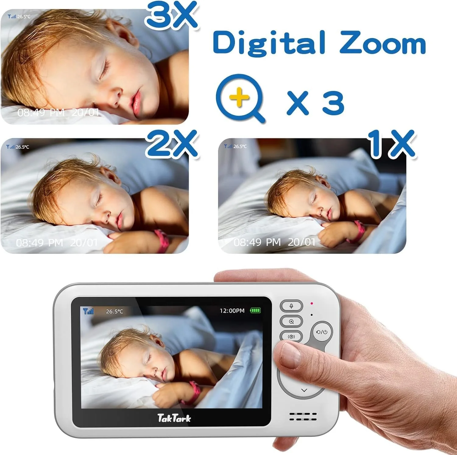 Видеоняня TakTark 4.3" Pan-Tilt 300° VOX Intercom Night Vision Temperature Sensor, фото №7
