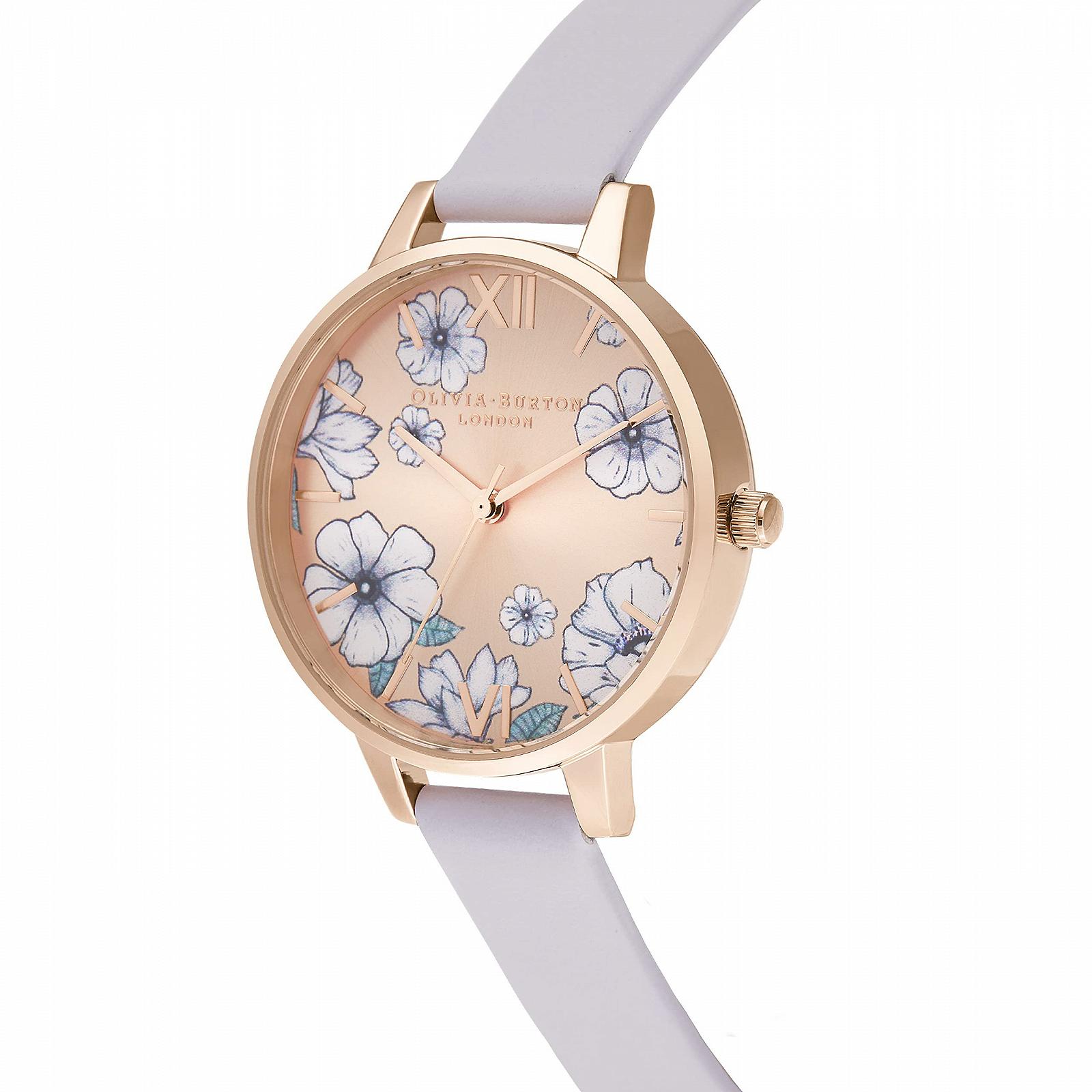 Жіночий аналоговий кварцовий годинник Olivia Burton Groovy Blooms OB16AN03, шкіряний ремінець фіолетового кольору, рожеве золото, ремінець., фото №2