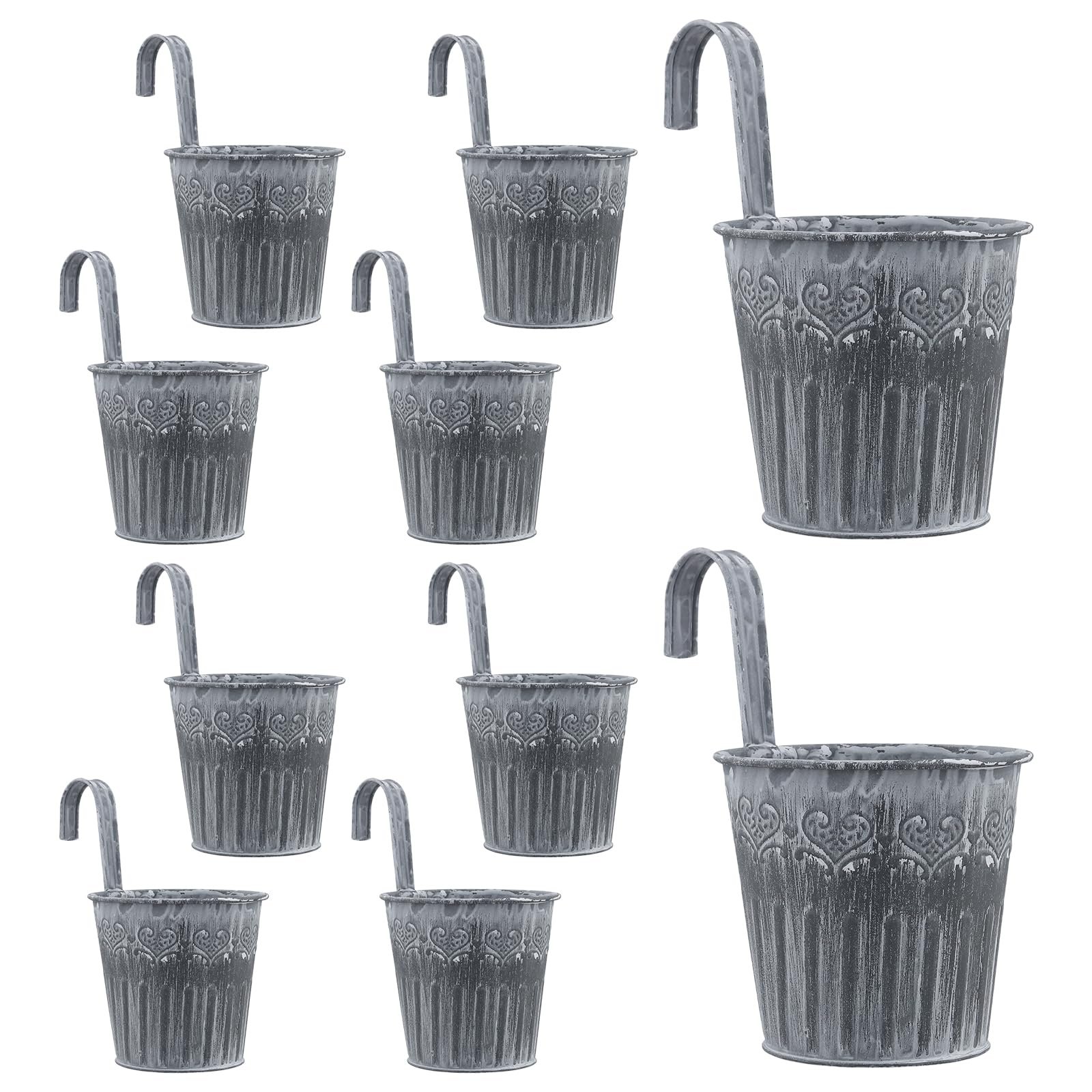 Набір підвісних квіткових горщиків 10 шт. металеві маленькі вінтажні з гачками сріблясті, фото №1 Набір підвісних квіткових горщиків 10 шт. металеві маленькі вінтажні з гачками сріблясті, фото №1