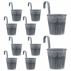 Набор подвесных цветочных горшков 10 шт. металлические маленькие винтажные с крючками серебристые - Фото 1