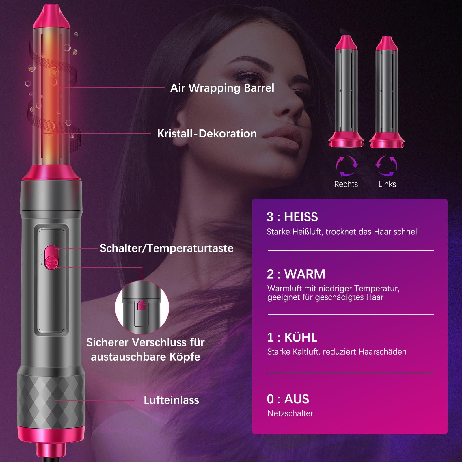 Набір щіток-фенів ChapStick 6 в 1 з іонізацією та автоматичною плойкою, фото №5