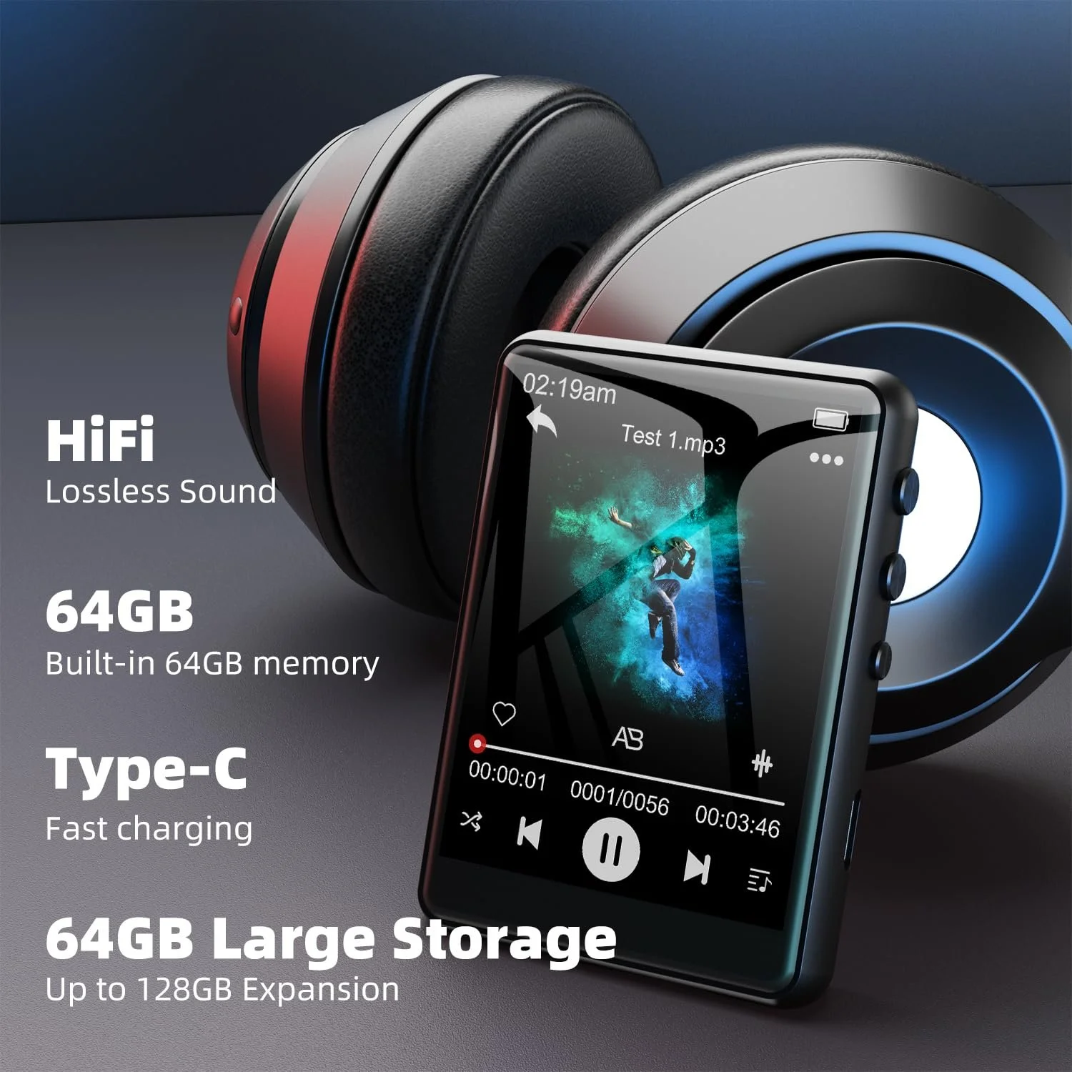 MP3 плеєр ZAQE 64GB Bluetooth 5.3 Чорний, фото №7