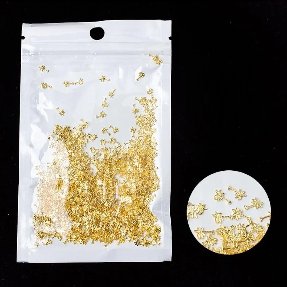 Подвески для ногтей qbodp, 1000 шт, маленькие, золотистые, украшения для ногтей, подвески в виде кокосовой пальмы, фото №1