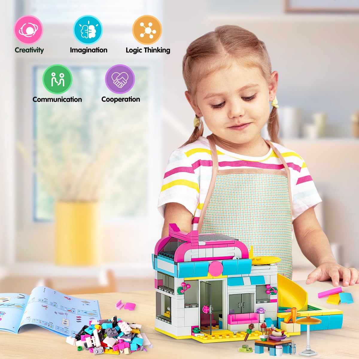 Конструктор CUBIMANA 3-в-1 Motorhome Игрушка для строительства Автобус Фургон с горкой и наклейками (494 детали), фото №7