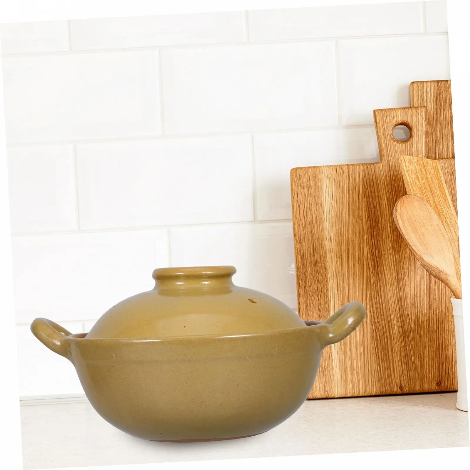 Горшок глиняный традиционный с двойными ручками термостойкий антипригарный 500 мл, фото №6