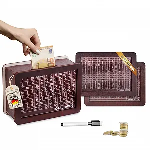 Скарбничка Wooden з 3 цілями (€1000, €2000, €3000) та ручкою - Фото 1