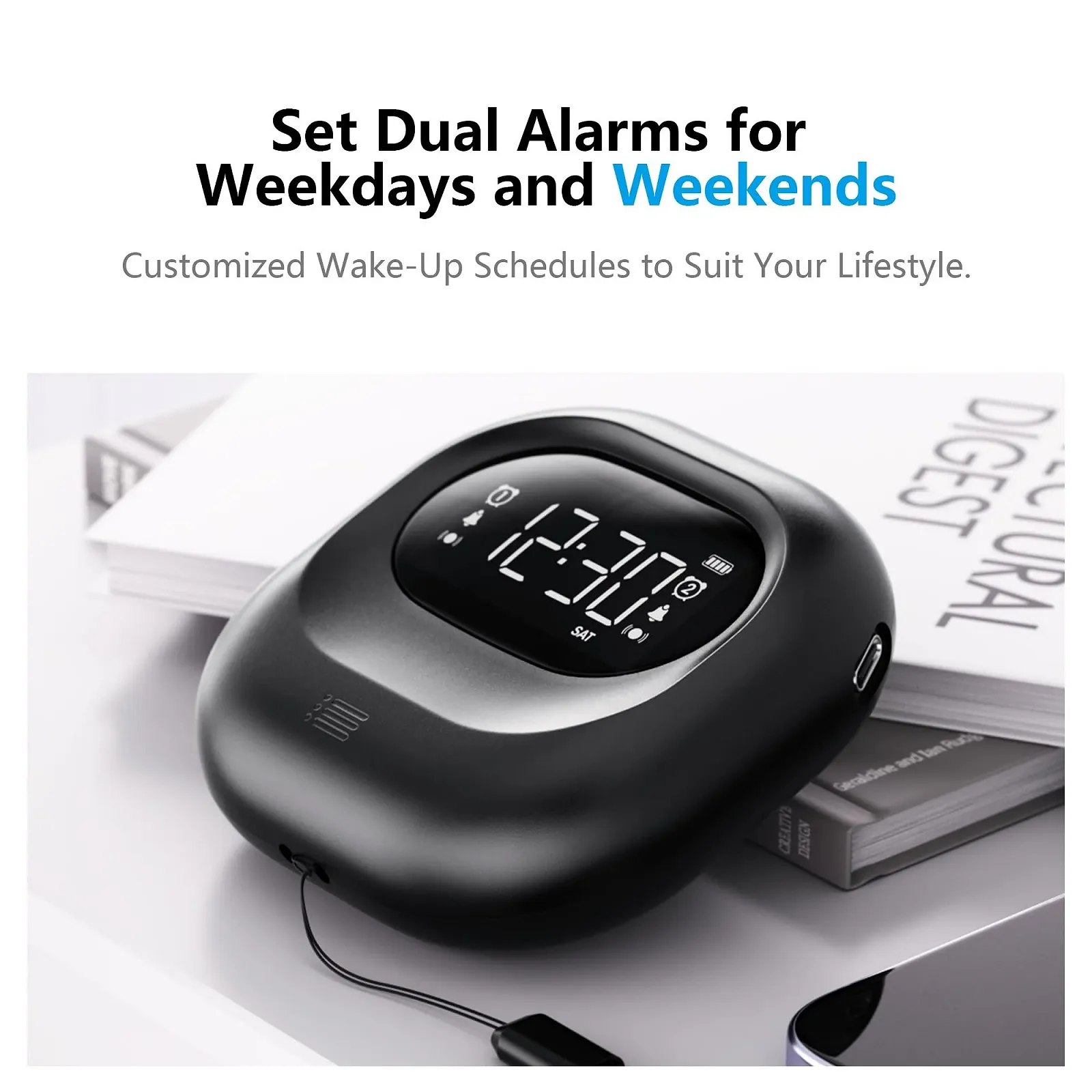 Вибрационный будильник для крепкого сна, Перезаряжаемый громкий будильник с функцией блокировки кнопок, Двойной будильник на будни/выходные, Портативный дорожный будильник для любящих поспать, Мини вибрационный цифровой будильник, фото №4 Вибрационный будильник для крепкого сна, Перезаряжаемый громкий будильник с функцией блокировки кнопок, Двойной будильник на будни/выходные, Портативный дорожный будильник для любящих поспать, Мини вибрационный цифровой будильник, фото №4