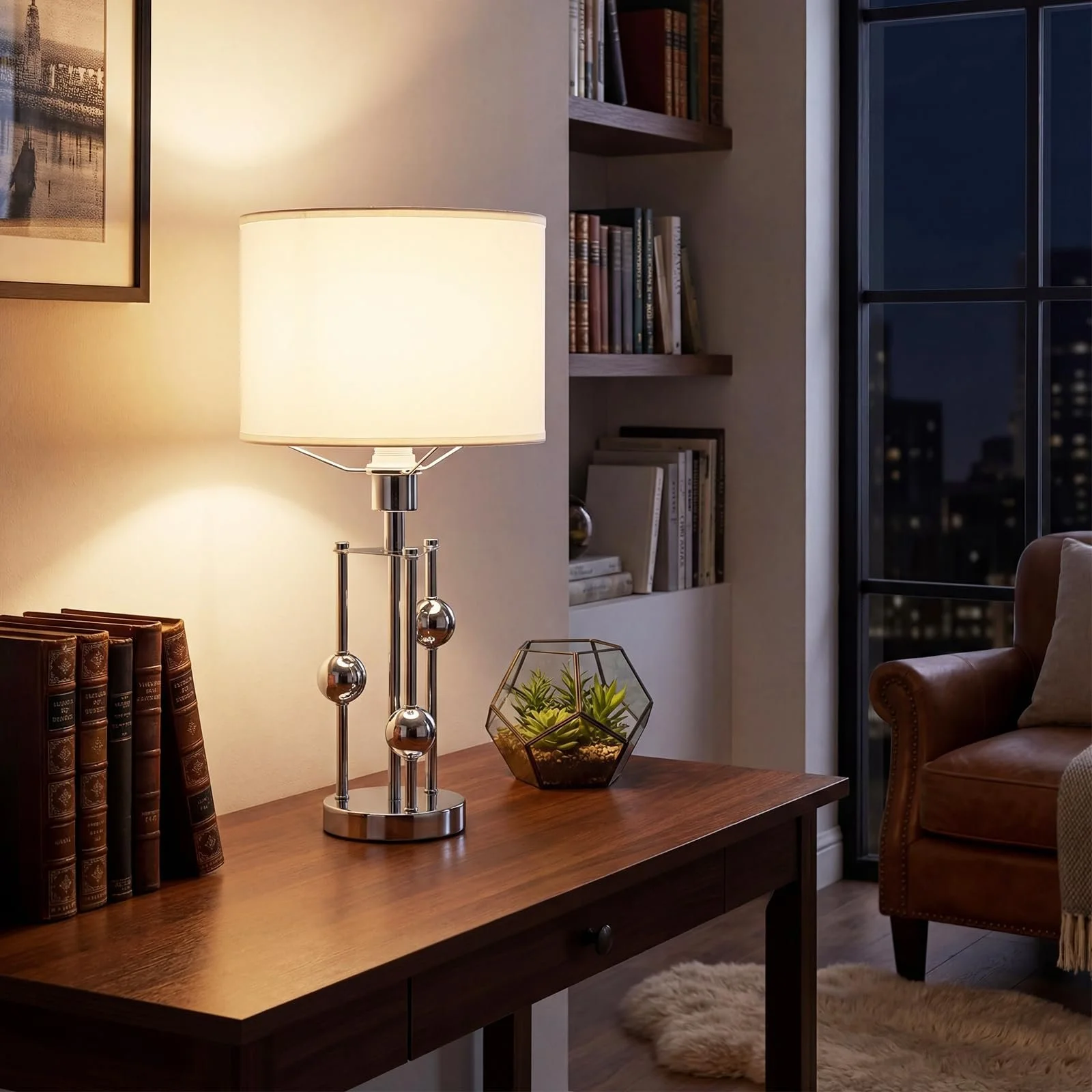 Настільна лампа COSTWAY з цоколем E27 лляним абажуром та декоративними кулями 30 x 60 см, фото №7