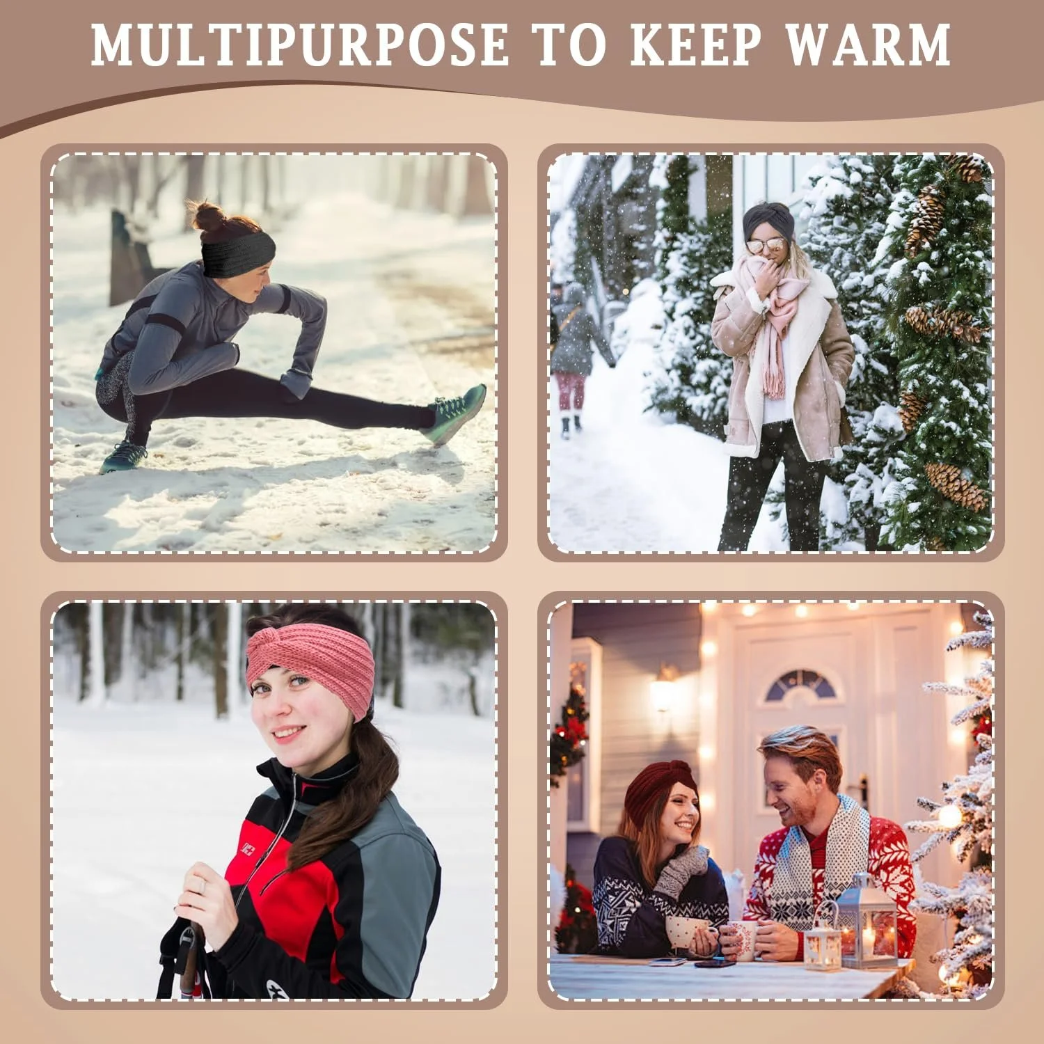 Пов'язка на голову В'язана зимова еластична для жінок, 4 шт., фото №6