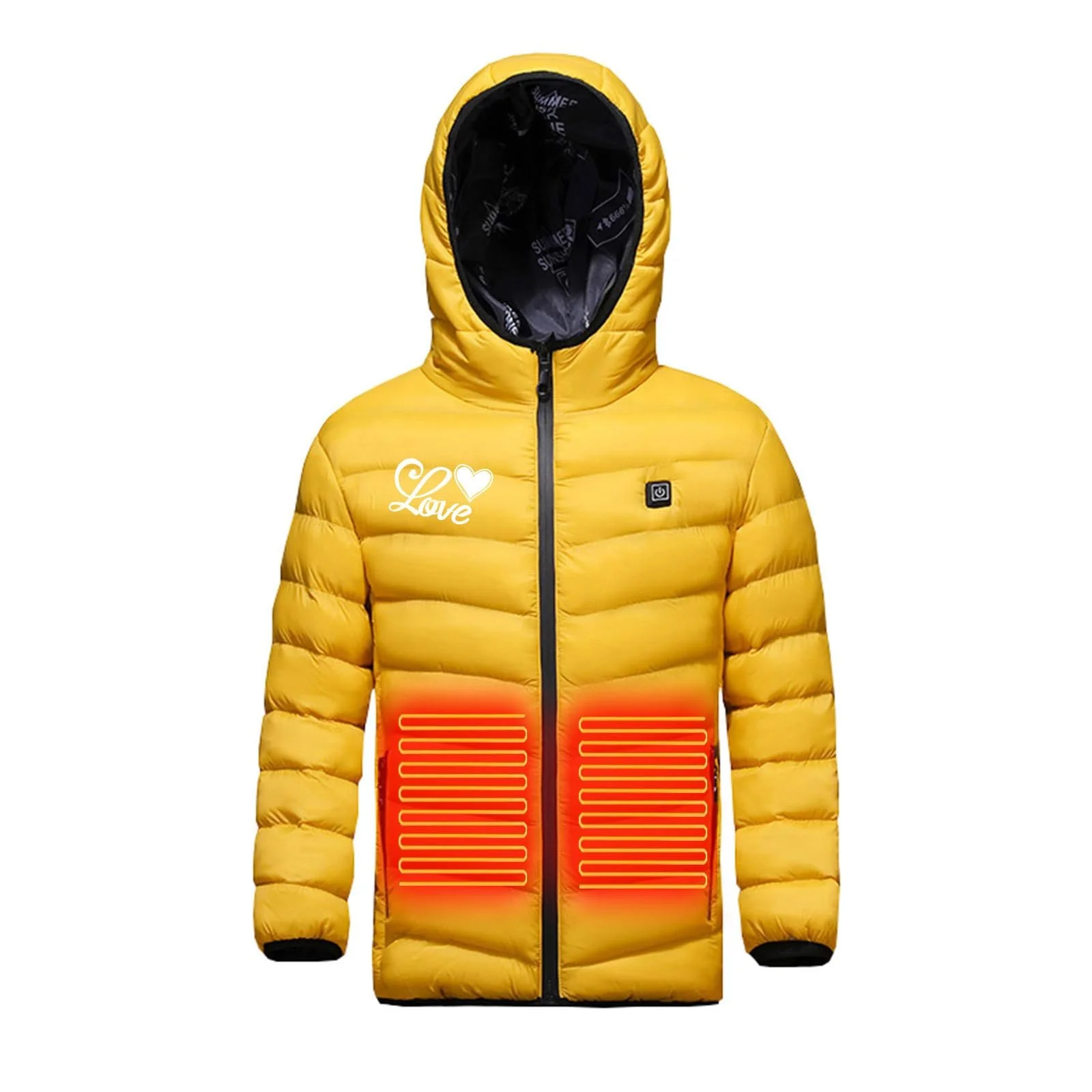 Куртка з електропідігрівом для дітей з капюшоном і принтом Creative Love, стьобана, 3 рівні температури, USB, легка з підігрівом, фото №4