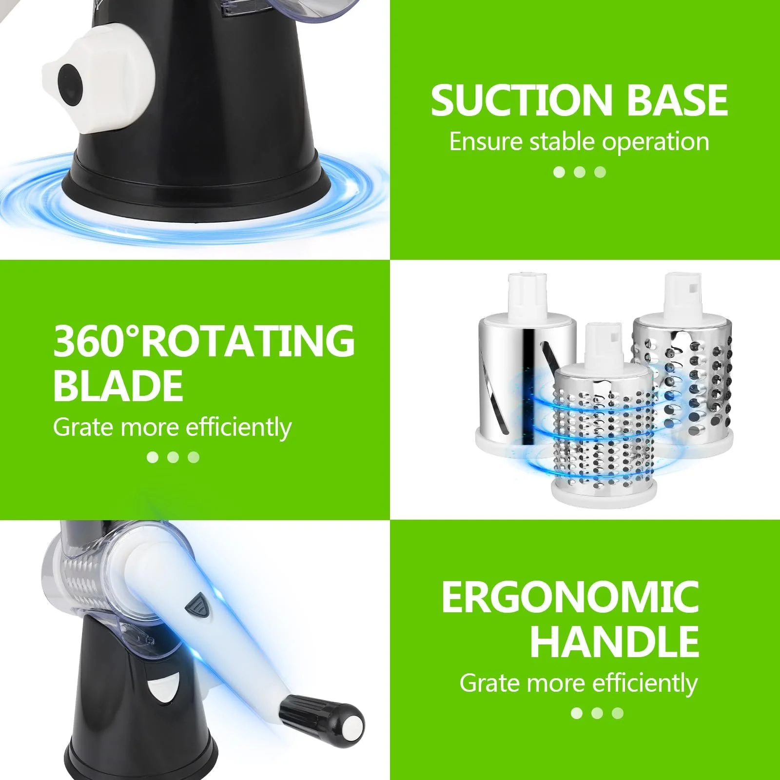 Ручна терка Diealles Shine, з ручкою, для овочів, з 3 змінними барабанними лезами з нержавіючої сталі, фото №2