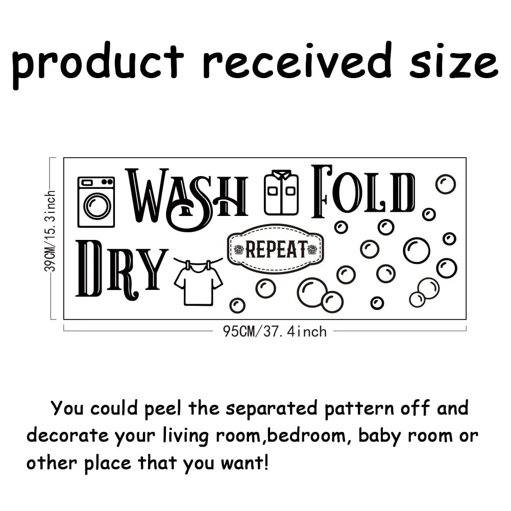 Наклейка на стіну SUPERDANT Пральня Wash Dry Fold Repeat 37.4 x 15.3 см, фото №3