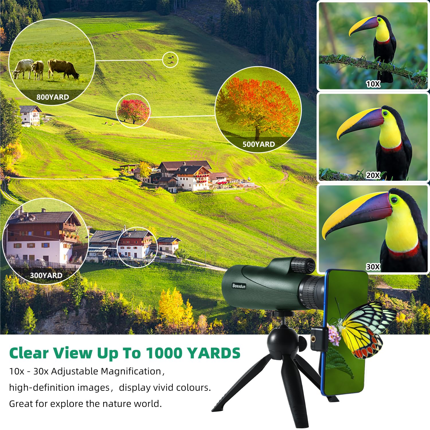 Монокуляр HD 10-30x50 BAK-4 Prism Zoom Focus Зелений, фото №4