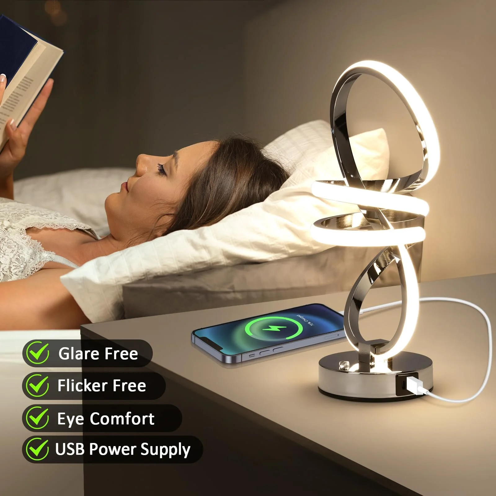 Настольная лампа RGB LED Touch Control Dimmable 6 Colour Changing 3 Levels USB, серебристая, фото №5