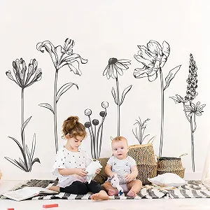 Наклейка на стіну Supzone XXL Квіти Мінімалізм Чорна - Фото 1