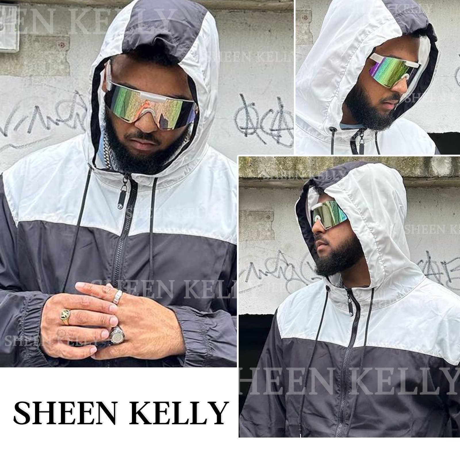 Сонцезахисні окуляри Щит Плаский верх Y2K Кольорові Цілісні, фото №2