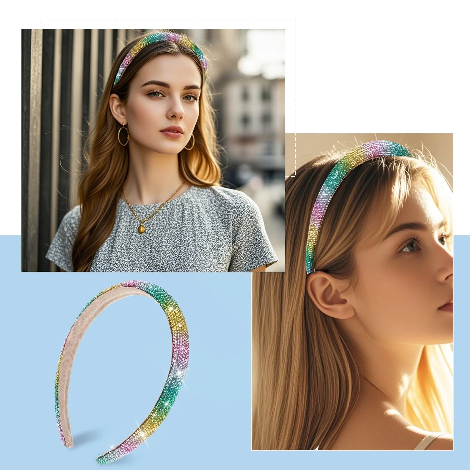 Обруч для волос со стразами, Блестящий, фото №6