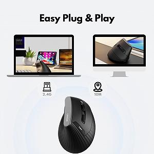 Мышь Вертикальная Беспроводная, 2.4G, Эргономичная, 4 уровня DPI, Черный synthetic.ua - Фото 1