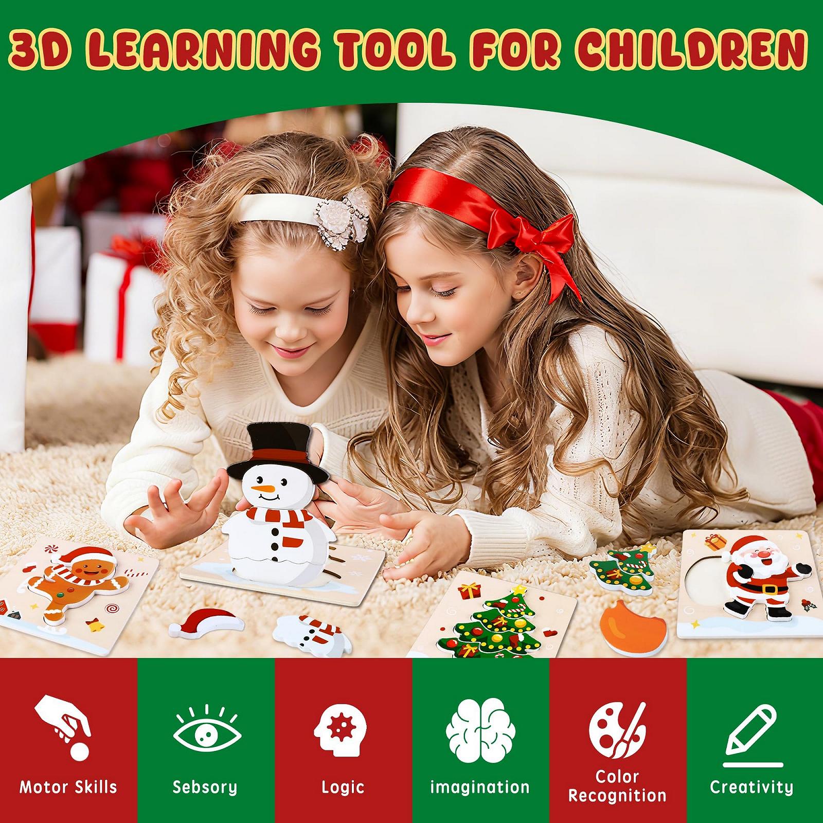 Набор деревянных пазлов Рождественские Монтессори 4 шт, фото №4