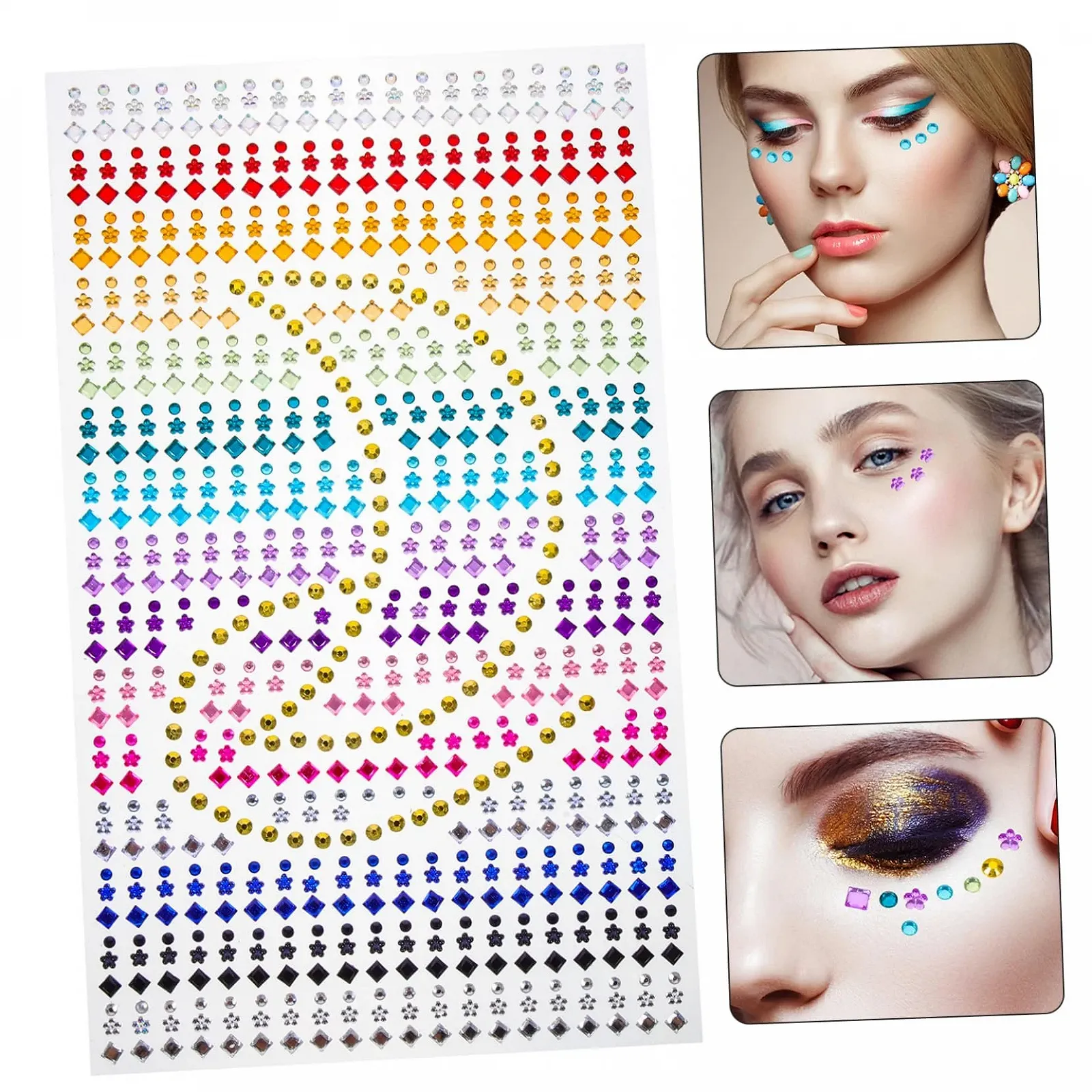 Стразы FRCOLOR 3 листа, наклейки для лица и тела, самоклеящиеся блестки для макияжа и рукоделия, различные дизайны для фестивалей, вечеринок и косплея, фото №4 Стразы FRCOLOR 3 листа, наклейки для лица и тела, самоклеящиеся блестки для макияжа и рукоделия, различные дизайны для фестивалей, вечеринок и косплея, фото №4